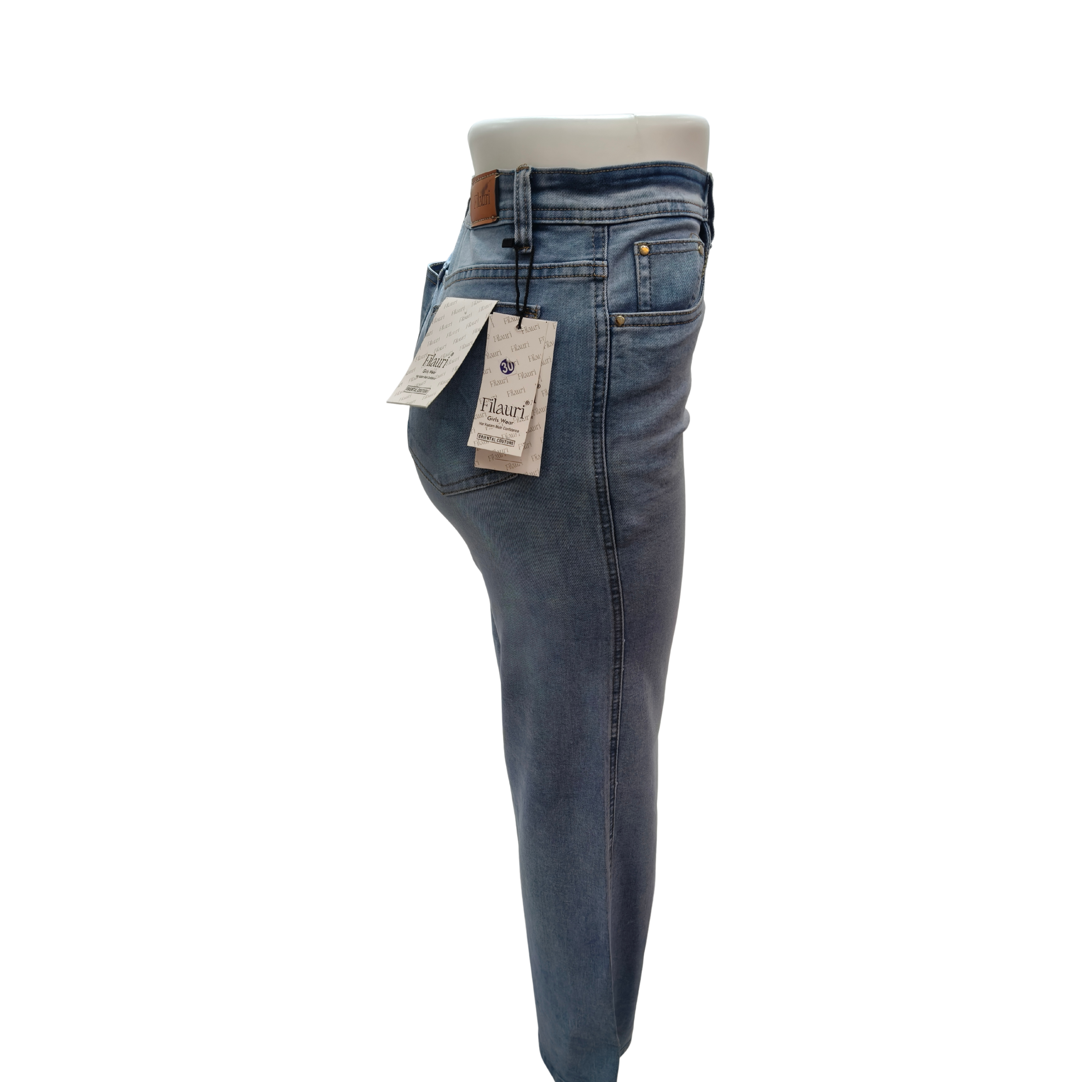 Filauri Women's High Rise Stretchable Wide Leg Jeans | Light Blue Wash