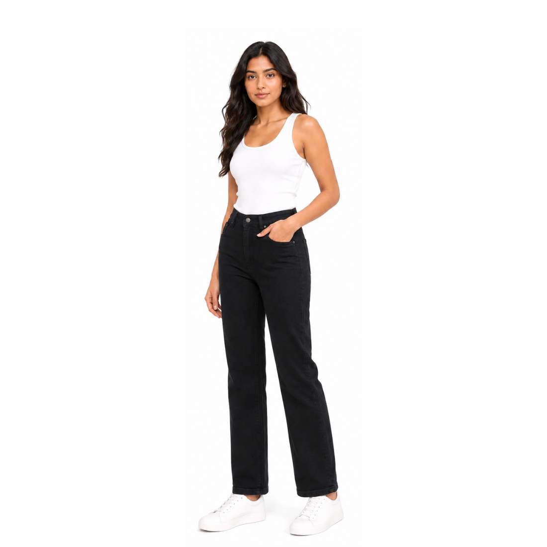 Filauri Women's Black High Rise Wide Leg Stretchable Jeans