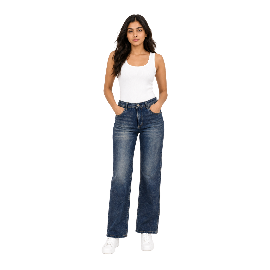Filauri Women's Medium Blue High Rise Straight Fit Stretchable Jeans
