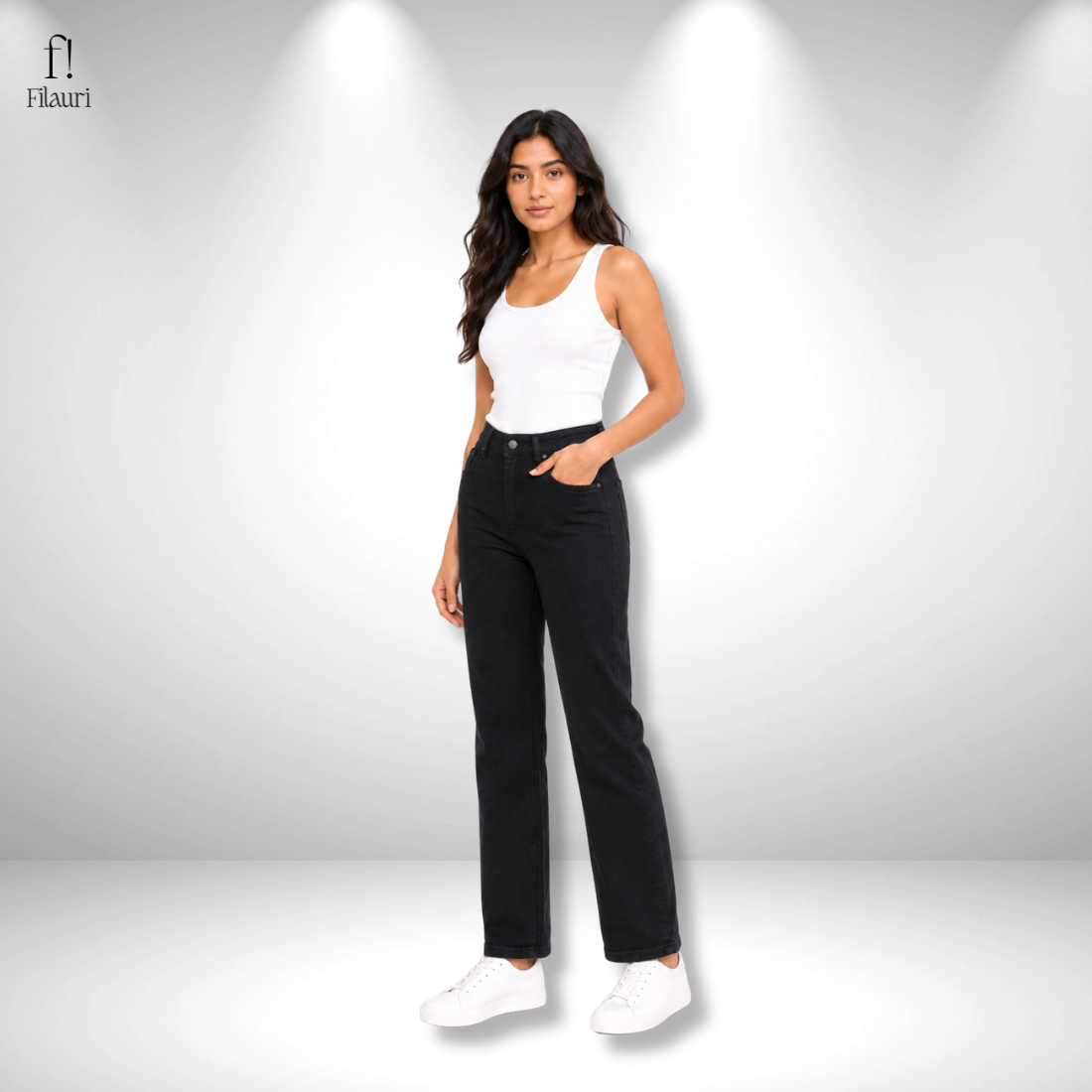 Filauri Women's Black High Rise Wide Leg Stretchable Jeans