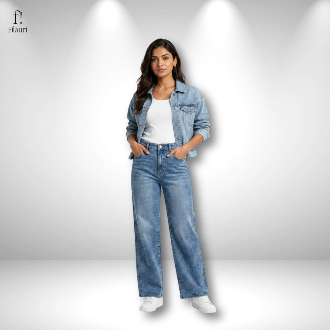 Filauri Women's Light Blue High Rise Straight Fit Jeans