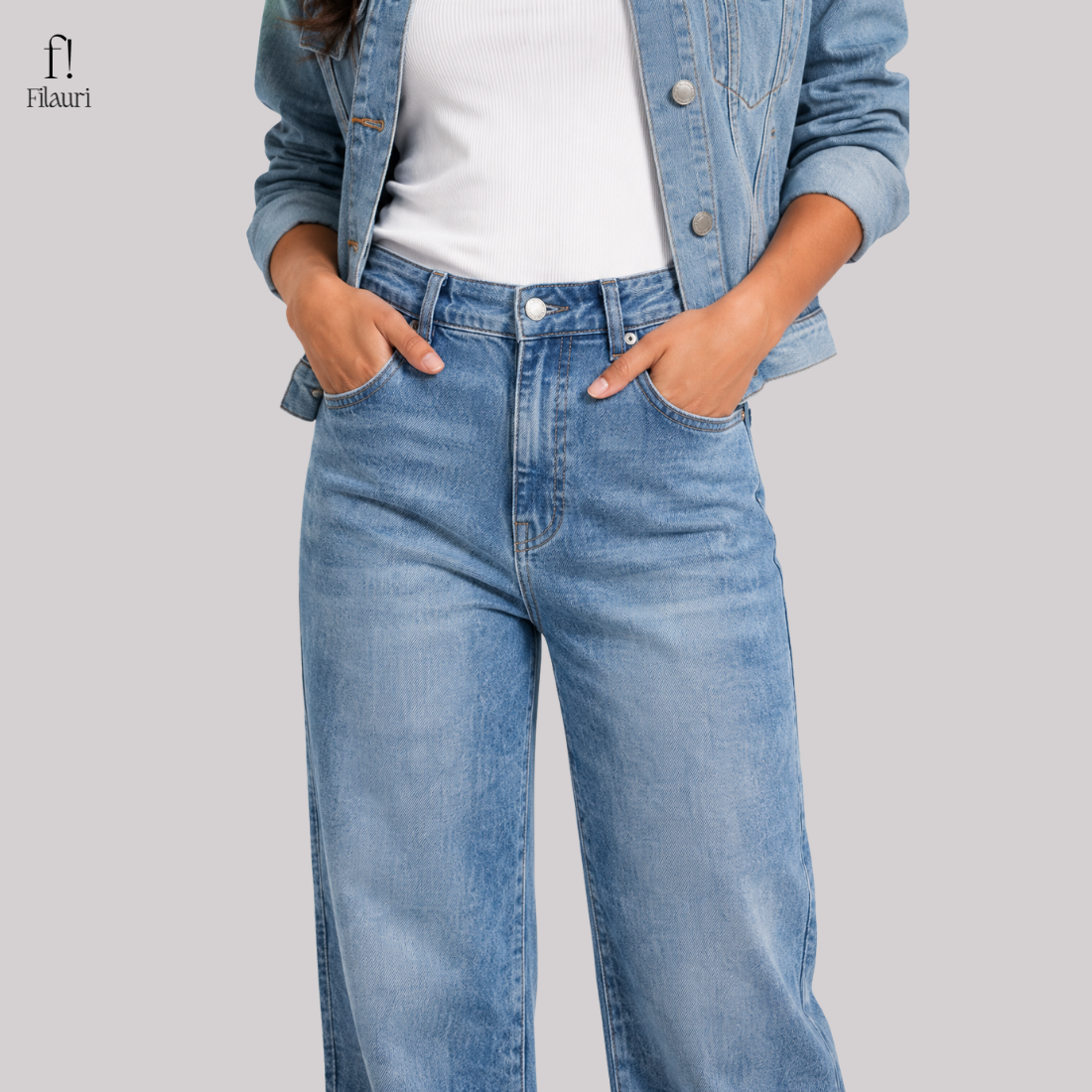 Filauri Women's Light Blue High Rise Straight Fit Jeans