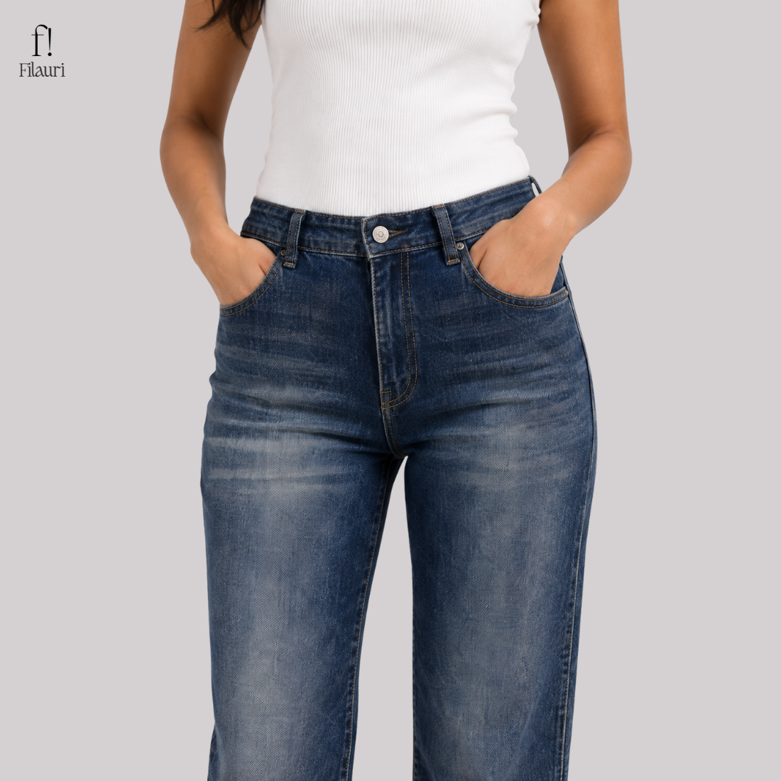 Filauri Women's Medium Blue High Rise Straight Fit Stretchable Jeans