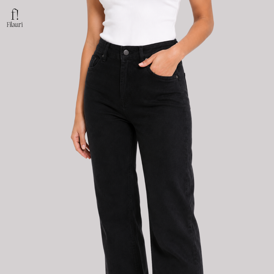 Filauri Women's Black High Rise Wide Leg Stretchable Jeans