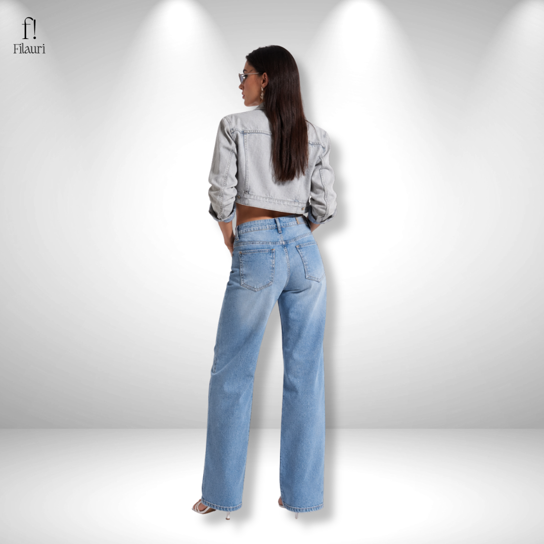 Filauri Women's High Rise Stretchable Wide Leg Jeans | Light Blue Wash