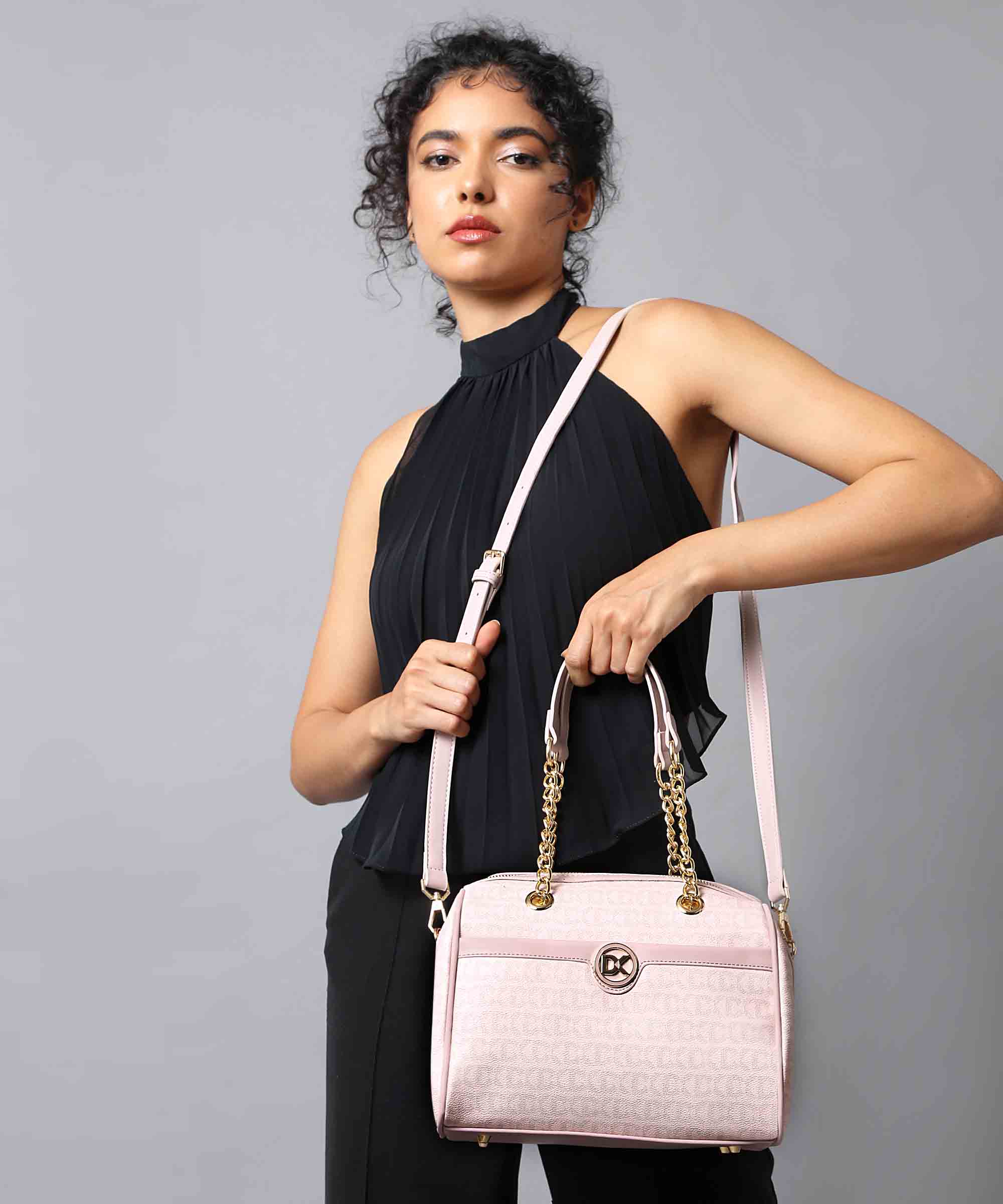 Luxurious Duffle Bag with Gold Chain Accent