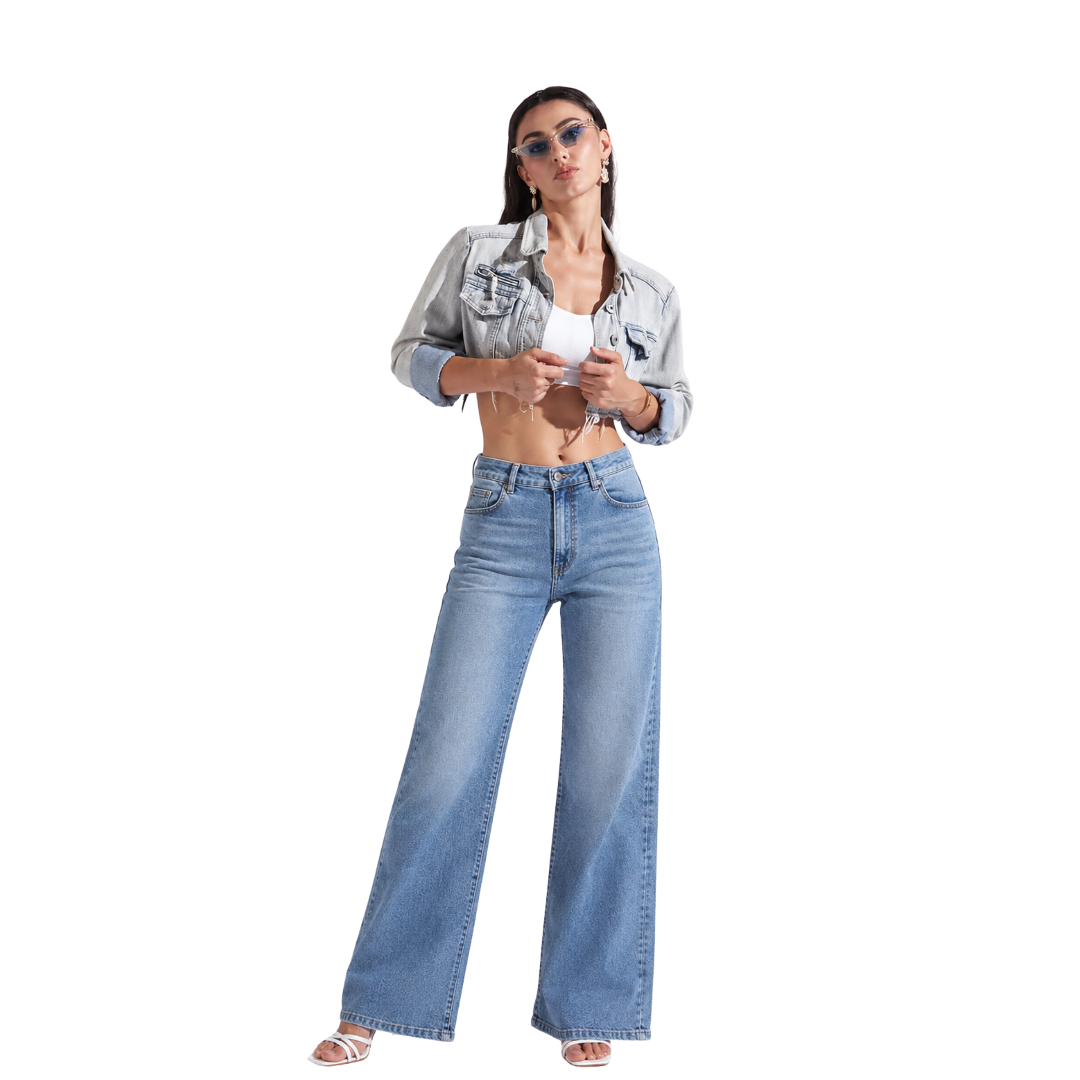 Filauri Women's High Rise Stretchable Wide Leg Jeans | Light Blue Wash