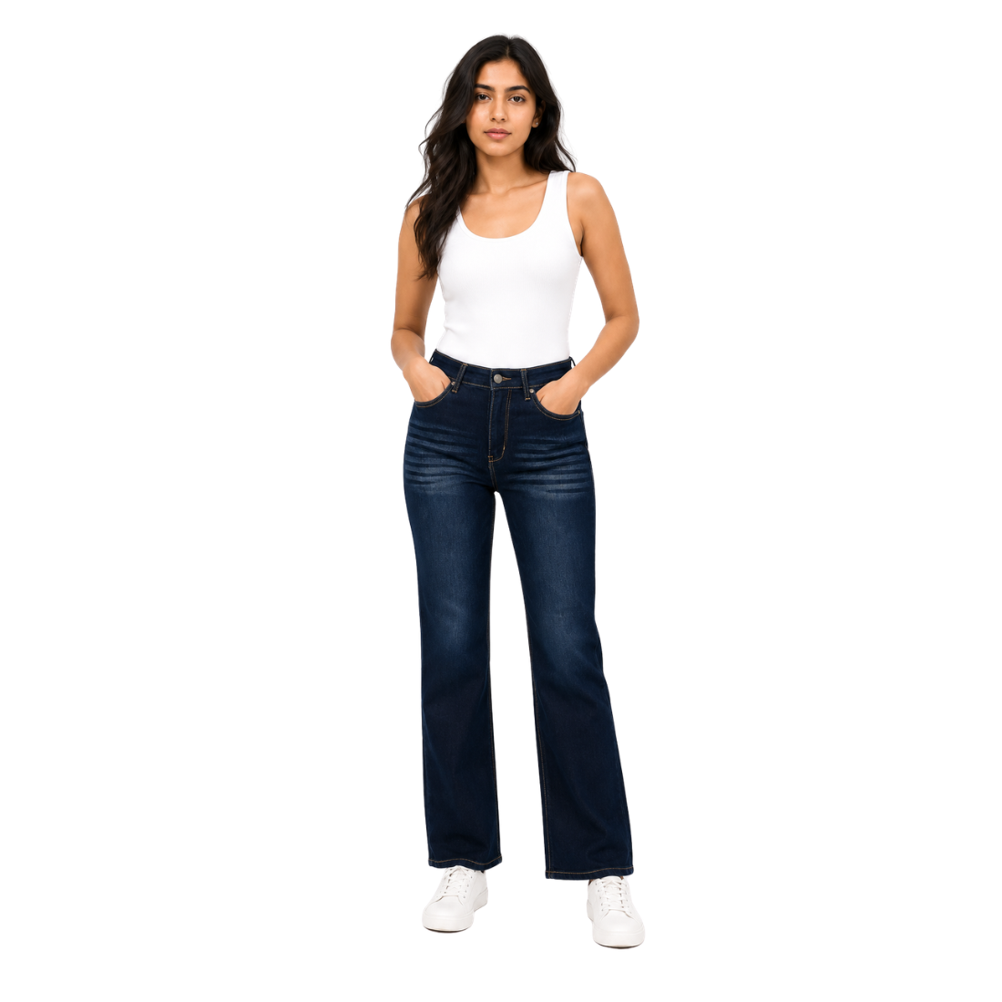 Filauri Women's Dark Blue High Rise Wide Leg Stretchable Jeans