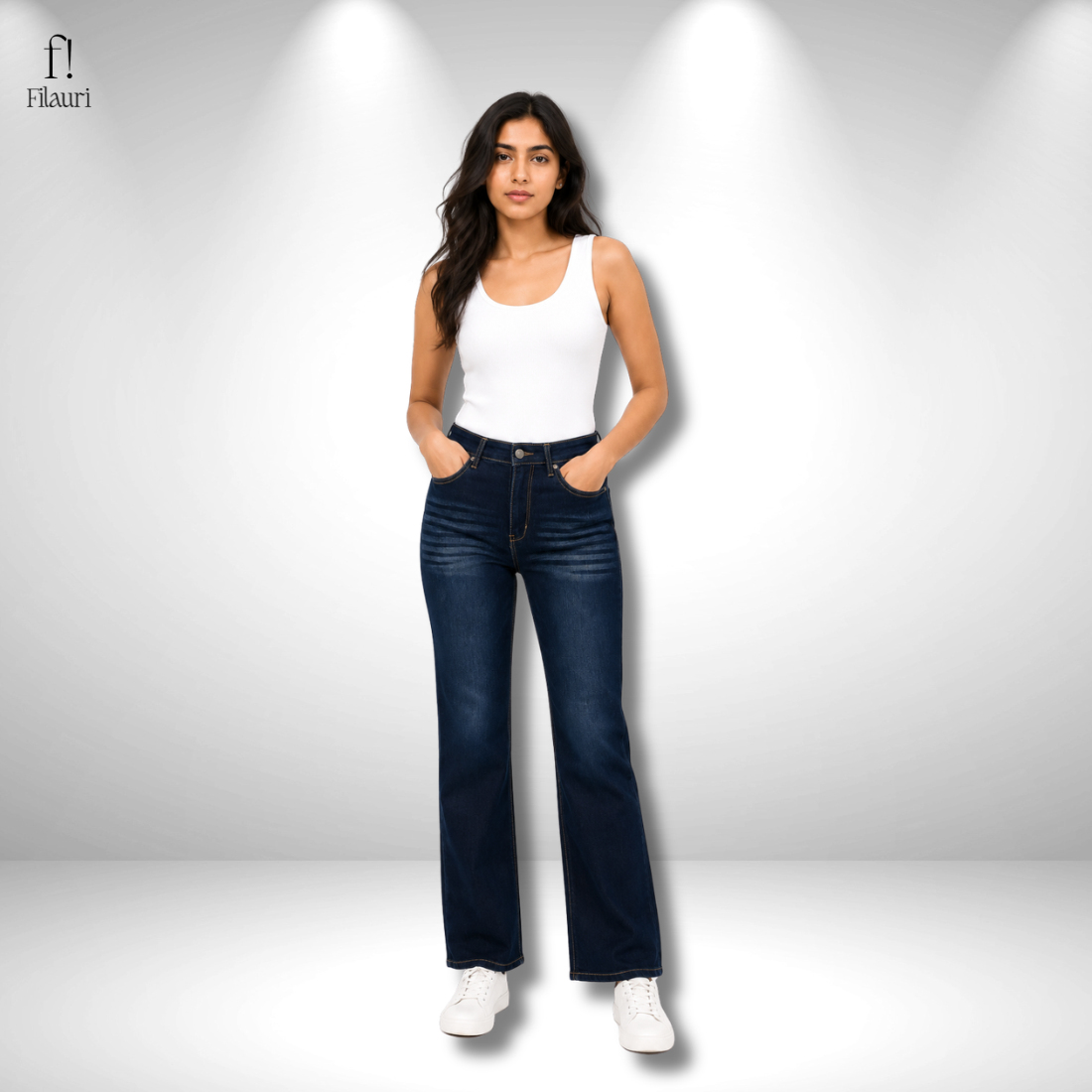Filauri Women's Dark Blue High Rise Wide Leg Stretchable Jeans