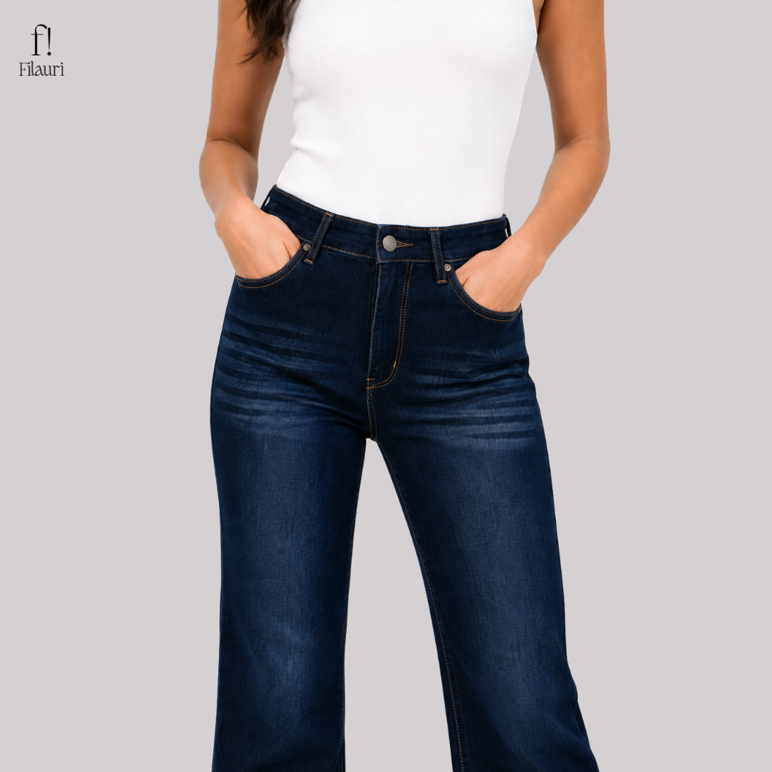 Filauri Women's Dark Blue High Rise Wide Leg Stretchable Jeans