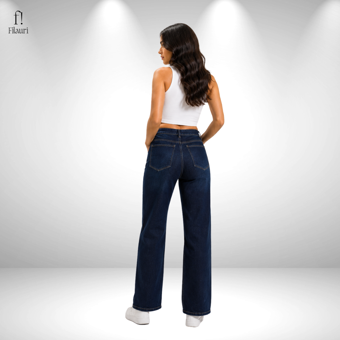 Filauri Women's Dark Blue High Rise Wide Leg Stretchable Jeans